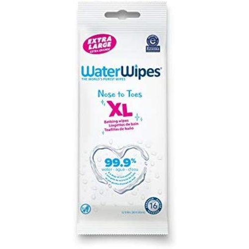 WaterWipes XL Unscented, No-Rinse, Textured Bath Wipes for Sensitive & Newborn Skin, 1 Pack (16 Count)