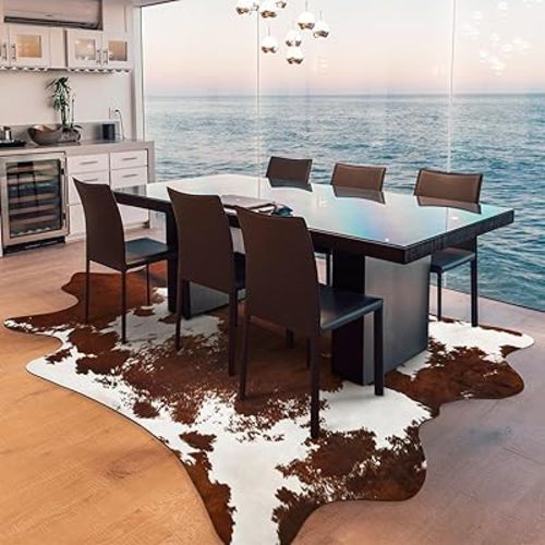 Cowhide Rug 8 x 10 Feet, Cow Hide Durable No-Slip Backing, Faux Cowhide Thickened Elastic, for Bedroom Living Room Home Office Western Decor