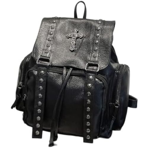 Studded Backpack Cross Metal Studs Y2k Emo Purse Punk Backpack for Women 2000s Goth Edgy Daypack Gothic Daily Party Club(Black)