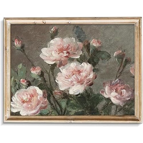 uniro Vintage Flower Soft Pink Rose Painting Cottage Wall Art Decor Coquette Pink Country Botanical Painting Retro Pinks Rose Wall Art Artwork for Bedroom Bathroom Living Room decor - 8x10 Unframed