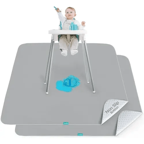 Splat Mat 2 Pack for Under High Chair & Arts & Crafts & Eating Mess, Waterproof 42''×46'' Baby Playtime Anti-Slip High Chair Mat for Floor or Table, Reusable & Portable Splash Mat for Under High Chair