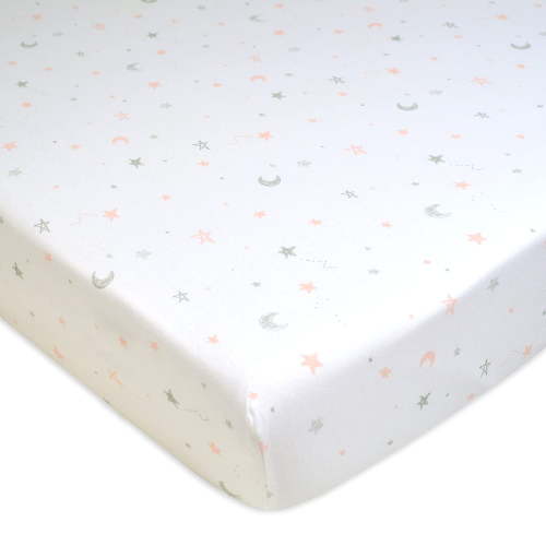 American Baby Company 100% Natural Cotton Fitted Crib Sheet 52" x 28" - Soft, Breathable, Hypoallergenic & Gentle Toddler Bed Sheet, Pink Stars and Moons, Neutral for Boys & Girls