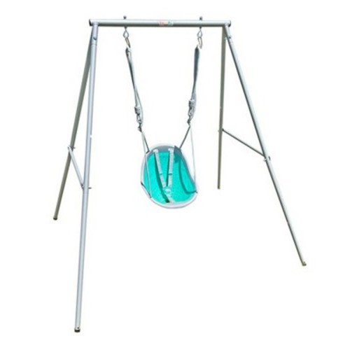 XDP Recreation Sweeng Child Swing with Frame and Harness Straps, Portable Play Set Design for Indoor and Outdoor Backyard Use, Aqua