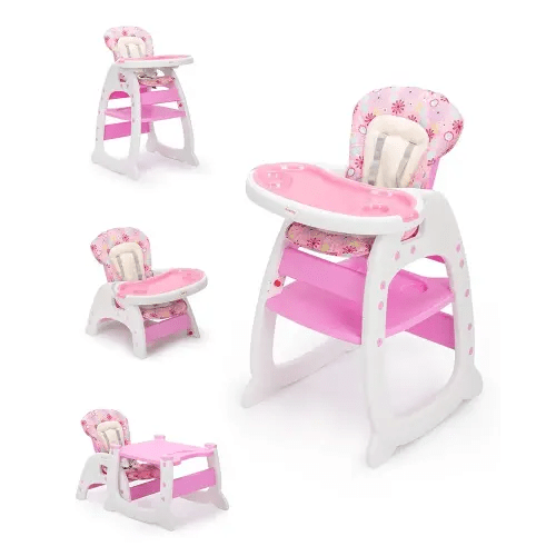 SANDINRAYLI High Chair, Adjustable Highchairs for Babies and Toddlers, Compact Baby Feeding Chair for 6 Months to 6 Years, Best Rated Convertible Kids Easy to Clean Eating Chair for Girl, Pink