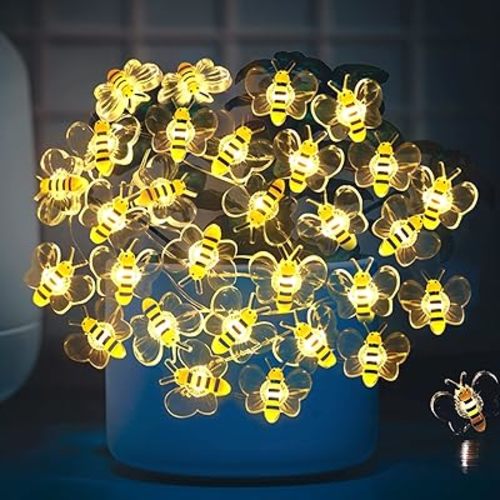 Bee Decor String Lights 10ft String Light with 30pcs Honeybee Shaped Led Bulb Battery Operated Fairy Lights for DIY Indoor Bedroom Party Wedding Patio Christmas