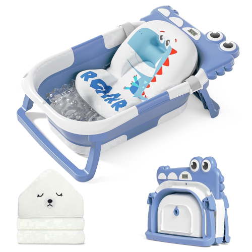 MoreFeel Foldable Baby Bathtub w/ Thermometer, Towel & Cushion, Portable