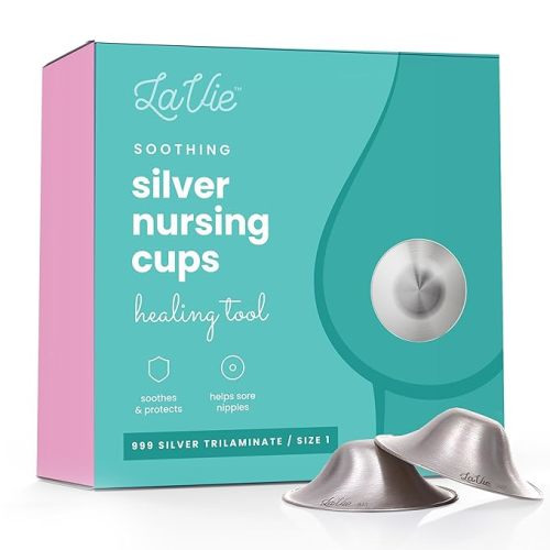 LaVie Silver Nursing Cups, Soothing Protection for Nursing Nipples of Newborns, Calming Relief for Breastfeeding Moms, 999 Silver Trilaminate All Natural (Size 1) - Regular Size