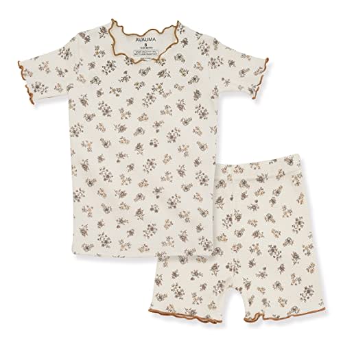 AVAUMA Baby Boy Girl Pajama Set 6M-7T Kids Cute Toddler Snug fit Flower Pattern Design Pjs Cotton Sleepwear Ruffled Shirring