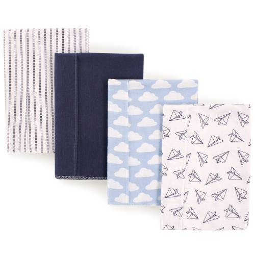 Hudson Baby Infant Boy Cotton Flannel Burp Cloths 4pk, Paper Airplane, One Size - Paper Airplane - One Size