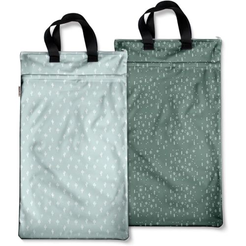 Mama Koala Reusable Hanging Wet Dry Bags for Baby Items, Cloth Diapers, Swimsuits, Travel, Gym Clothes, Beach, Pump Parts, Toiletries, Two Zippered Pockets, 2 Pack (W005L)