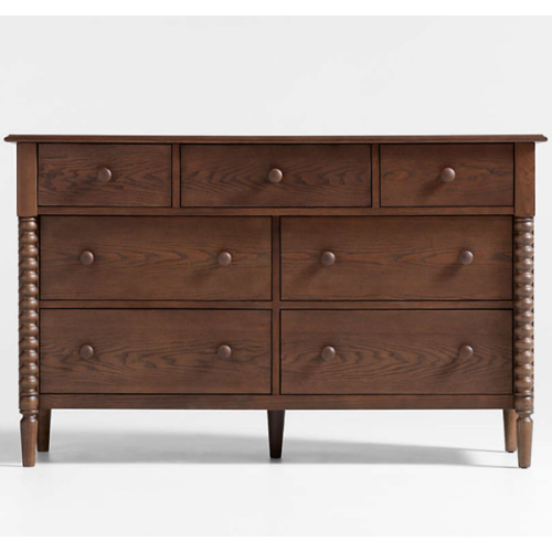 Jenny Lind 54" Deep Brown Wood Wide 7-Drawer Kids Dresser