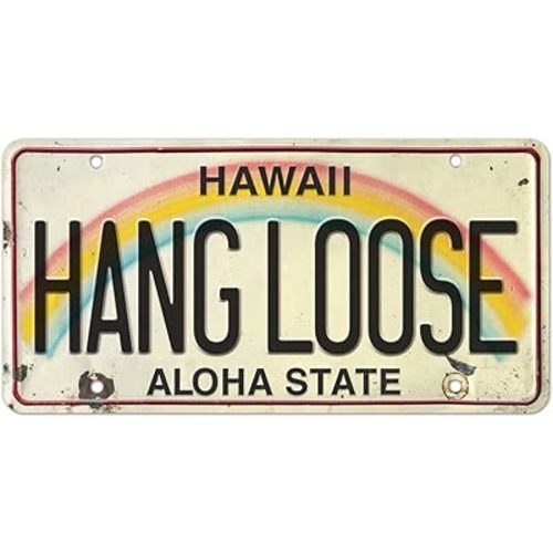 License Plate Hang Loose - Retro Vintage Hawaiian Embossed Aluminum License Plate - Aloha Hawaii State Aluminum Sign for Home Decor Wall Plaque 6 x 12 inch - Pacifica Island Art