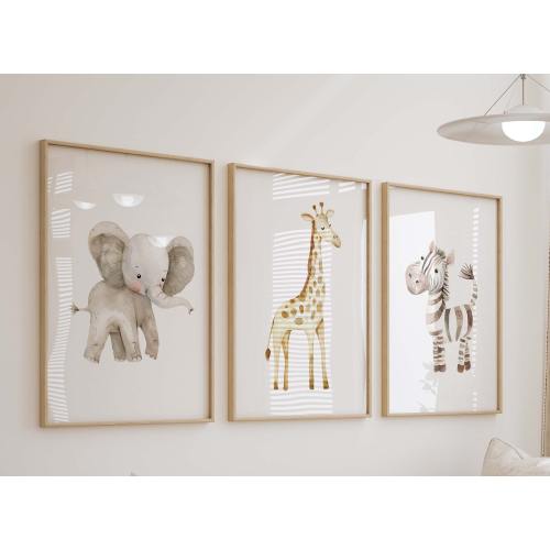 Safari Jungle Animal Watercolor Prints, Set of 3 Nursery Wall Art, Boy Room Decor, Zoo Animal Art Prints Shipped, Lion, 284