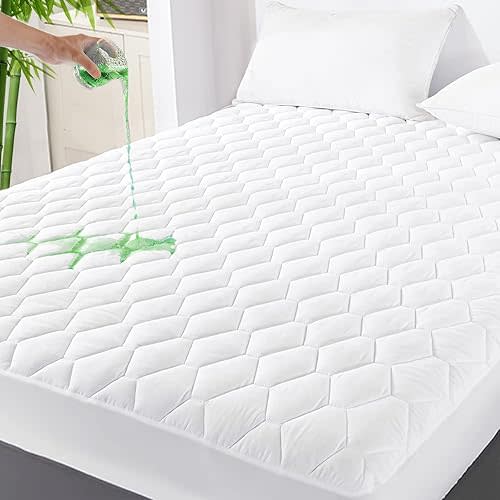 GRT Full Mattress Protector Waterproof, Rayon from Bamboo, Cooling Quilted Fitted Mattress Pad, Noiseless Waterproof Mattress Cover, fits up to 18" Deep, Dust Proof White
