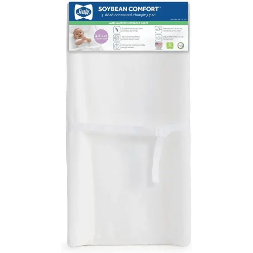 Sealy Baby Soybean Comfort 3-Sided Waterproof Contoured Baby Diaper Changing Pad for Dresser or Changing Table - White, 32” x 16”