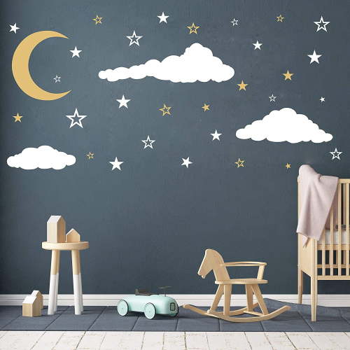 Moon, Stars, and Clouds for Nursery and Bedroom Decor Kids' Wall Decals