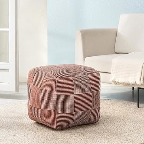 Anji Mountain 100% Handmade & Handcrafted Comfortable Home Décor Pouf Ottoman Footrest for Living Room, Bedroom, Nursery, Kidsroom, Patio Furniture - (20" x 20" x 20" - Teak)