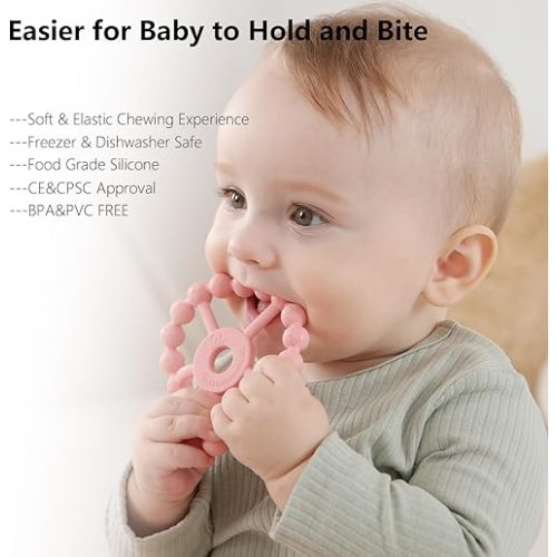 3 Pack Ring Teether Baby Infant Toys, Baby Essentials, Silicone Teething Ring Toys for Babies 0-6 Months, Seposeve Toddler Teethers 6-12 Months 12-24 Months, Infant Teething Relief, Green Blue White