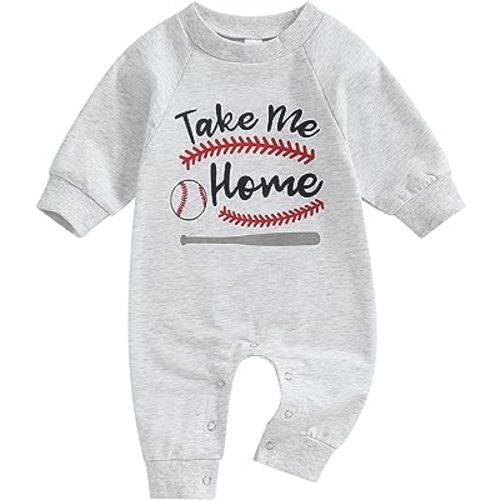 BULINGNA Infant Baby Boy Girl Baseball Jumpsuit Long Sleeve Take Me Home Romper Playsuit Sweatshirt Fall One Piece Outfit