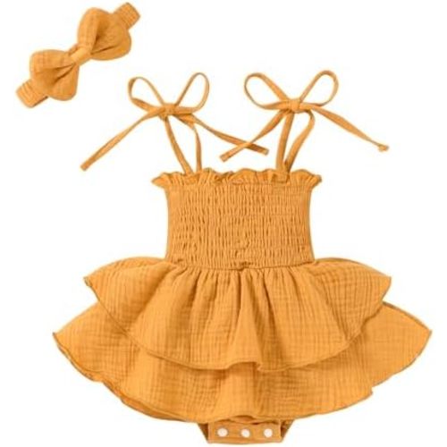 YOUNGER TREE Baby Girl Clothes Infant Summer Romper Dress Sleeveless Bodysuit Jumpsuit with Headband Toddler Outfits