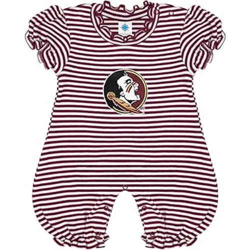Creative Knitwear College Baby Striped Puff Sleeve Romper - Team Logo, Many Colors, for Girls (Newborn-12 Months)
