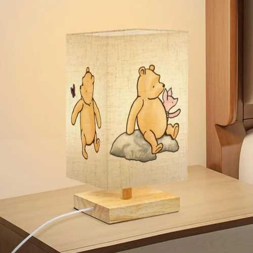 Winnie the Pooh Square Table Lamp,  Kids Nightstand Lamp, Baby Room Decor
