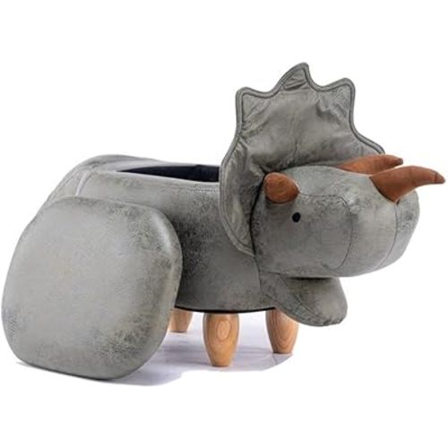 Home 2 Office Dinosaur Ottoman with Storage for Bedroom, Playroom, Nursery or Recreation Room Decor, Soft Animal-Shaped Ottoman with Wooden Legs