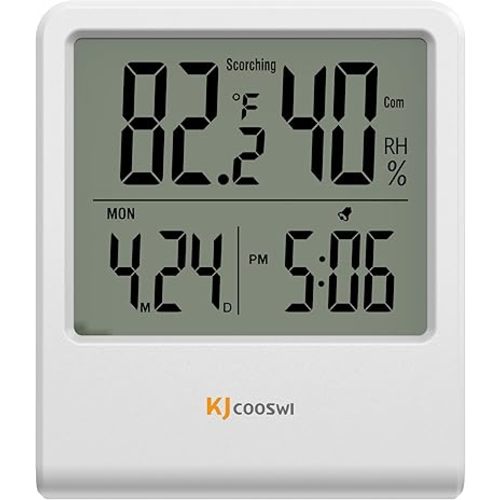 Indoor Thermometer, Room Thermometer and Hygrometer with Clock, Temperature and Humidity Meter with Clock, Double Comfort Indicator, Time, Date(White)