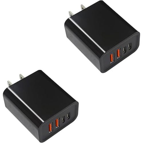 USB C Charger Block 40W, 2Pack 4-Port Type C Fast Charging Blocks PD USBC Plug Adapter + QC USB Wall Charger Cube Multiport Brick Compatible with iPhone 16 15 14 13 12 11 Pro Max XS, Samsung, Black