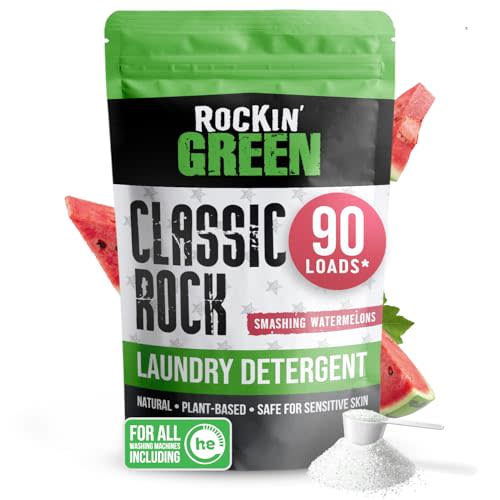 Rockin' Green Classic Rock Laundry Detergent (90 Loads), Plant based, All Natural Laundry Detergent Powder, Vegan and Biodegradable Odor Fighter, Safe for Sensitive Skin, 45 oz (Smashing Watermelons)