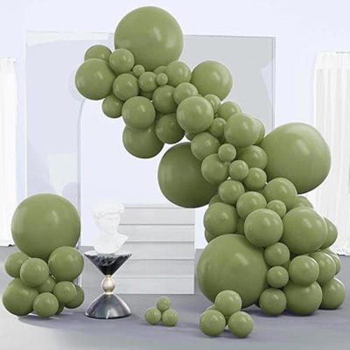 PartyWoo Sage Green Balloons 140pcs Different Sizes of 18 12 10 5 Inch Olive Boho Green Latex Balloon Arch Kit for Wedding Birthday Dinosaur Jungle Golf Football Theme Party Decorations Green-F11
