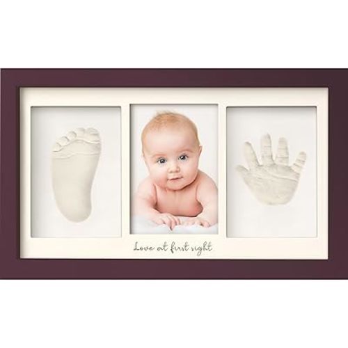 Baby Hand and Footprint Kit - Clay Handprint Keepsake Frame, Newborn Nursery Picture Frame, Personalized New Mom Gifts for Baby Shower & Registry (Auburn)