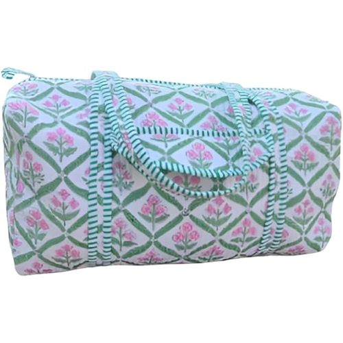 100% Cotton Floral Print Quilted Duffle Bags Large Size Beautiful Block Print Weekender Bags Handmade Shoulder Travel Overnight Bag