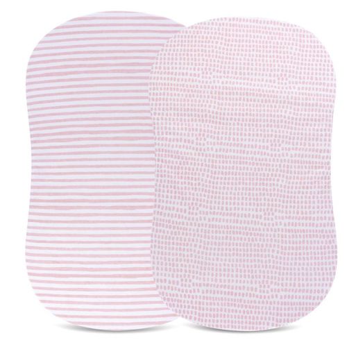 Ely's & Co. Baby Fitted Waterproof Bassinet Sheet Set 100% Combed Jersey Cotton Mauve Pink Stripes & Splash 2 Pack