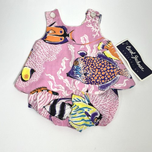 Vintage Baby Dress 0-6mo Bloomers Shorts Pink Fish Coral Beach Miami USA New