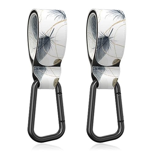 Gukeniu Baby Stroller Hooks for Hanging Bags, Universal Stroller Clips Accessories, Mommy Hook for Diaper Bag, Shopping Cart, Purse, Backpack - 2 Pack, Minimalist Feather