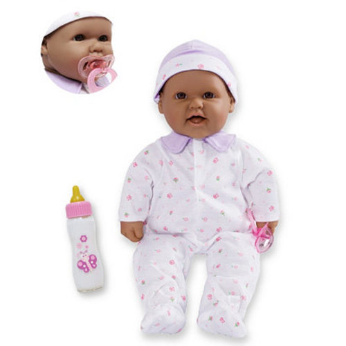 JC TOYS La Baby Hispanic 16" Soft Body Baby Doll Purple Outfit