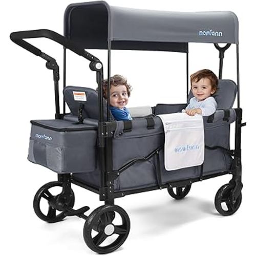 Stroller Wagon for Kids, Wagon Stroller Toddlers 2 Seaters, All-Terrain Baby Wagon Outdoor with Canopy, Parent Organizer, Adjustable Handle & Pull Bar for Infants and Toddlers, Gray