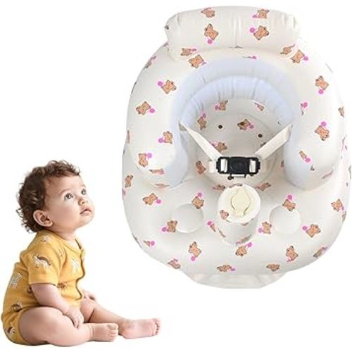 Upgraded Inflatable Baby Seat for Babies 3-36 Months, Baby Inflatable Seat with 3-Point Harness/Built in Air Pump/Waterproof/Back Support/Learning to Sit/Blow Up Floor Seat, Gift for Newborn (Bear)