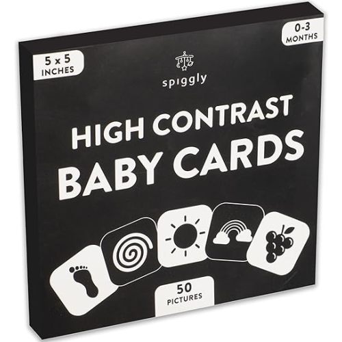 High Contrast Baby Visual Stimulation Cards - 50 Pictures for Newborn Activities - Black and White Cards for Infants 0-6 Months - Toys Gift