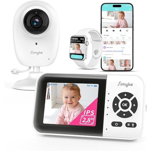 Simyke Smart Video Baby Monitor with Camera and Audio,Dual Mode,WiFi On/Off Switch,2.8inch Display,App,1080p Camera,1500ft Long Range,Night Vision,2-Way Talk,AI Baby Growth Album Function