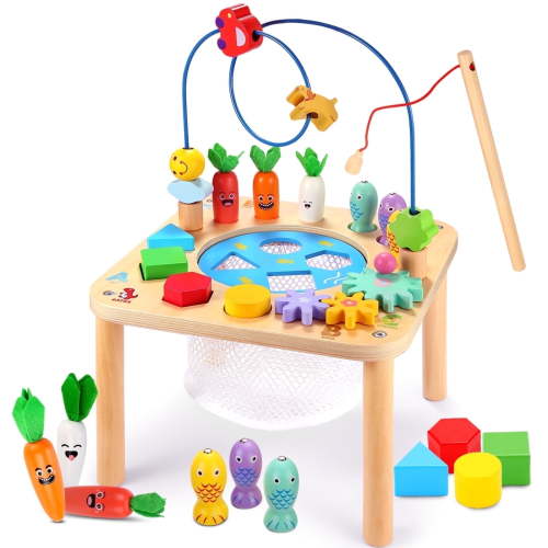 OATHX Toy Bead Maze Toddler Activity Table Wood Montessori Baby Educational Learn Toy Child 1-4 Year