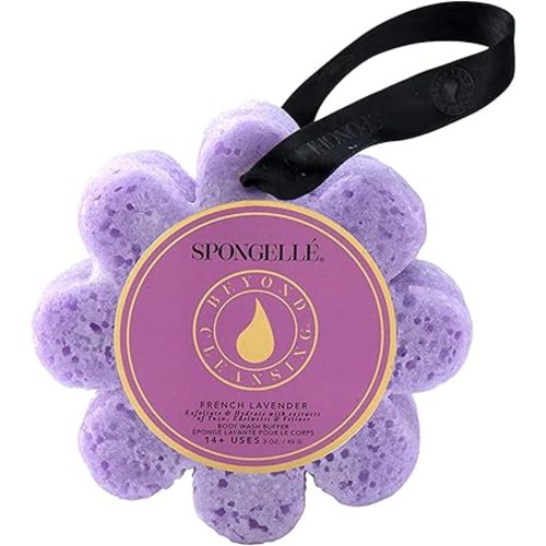 Spongelle French Lavender Wild Flower Buffer Body Scrubber | Bath & Shower Loofah for Women | Exfoliator with Body Wash Infused Sponge | 14+ uses