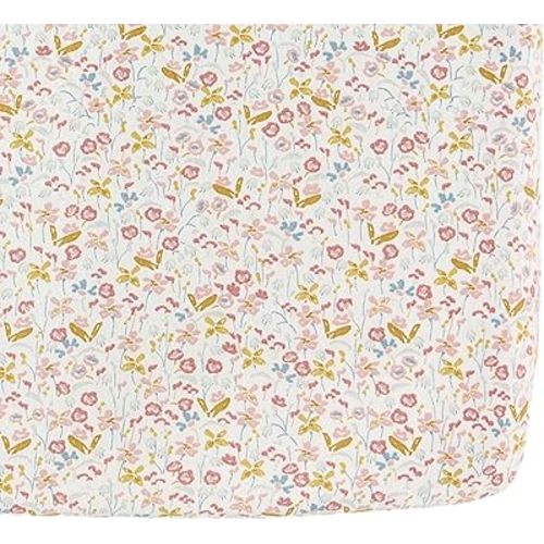 Pehr Crib Sheet, Floret | Breathable Brushed Organic Cotton for Soft Sleep | Snug Fit | Reusable Fabric Bag Packaging | Standard Crib Mattresses up to 52”L x 28”W x 8”H