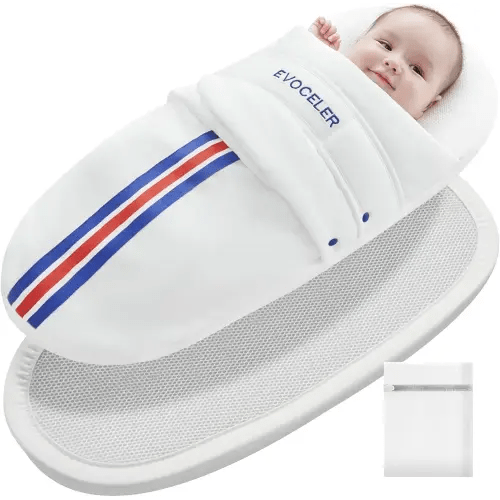 evoceler Baby Swaddle Sleep Sack - All-Season Swaddle with Temperature Monitor & Supportive Mattress, Organic Cotton Wearable Blanket, Soft and Breathable, Reduces Startle Reflex (0-3 Months, XS)