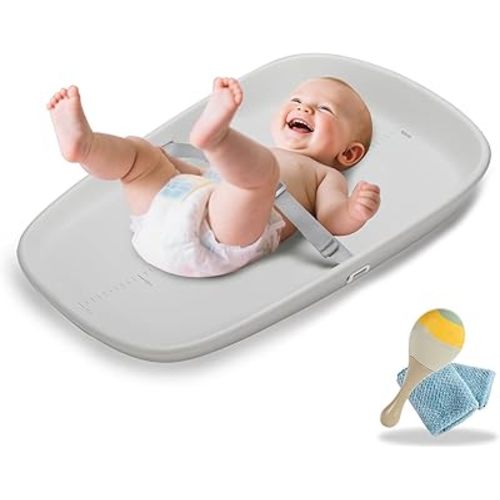 Babylush Baby Waterproof Changing Pad,Wipeable & Lightweight & Comfortable,Includes Safety Strap & Height Ruler & Non-Slip Bottom,Soft Eva Material & Easy to Clean,27"×17"(Grey)