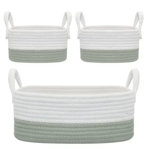 Living Textiles Cotton Rope Storage Set Sage/White 3 Piece | Baby Bunting AU