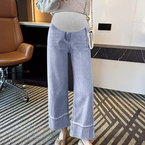 Lolmot Over Belly Maternity Jeans for Women Wide Leg Relaxed Fit Pregnancy Comfy Stretch Denim Work Pants