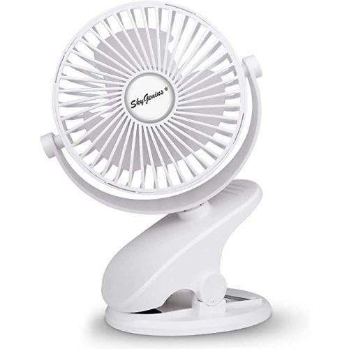 SkyGenius Battery Operated Clip On Baby Stroller Fan (White)