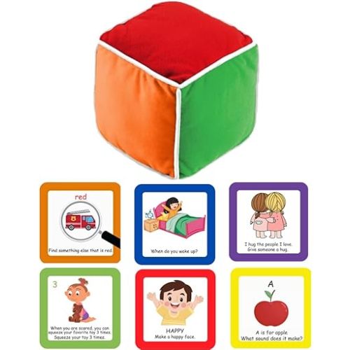 Thought-Spot Play & Learn Cube | Roll and Play Game for Toddlers | First Educational Game Ages 18+| Teaches Colors, Numbers, Letters, Emotions | Soft Cube with Activity Cards | Speech Therapy